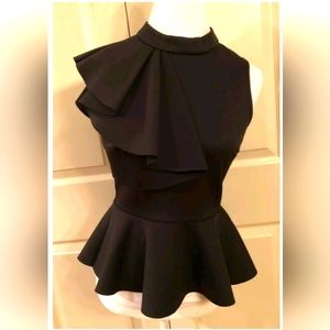 LuLu's Sleeveless Ruffled Shoulder Peplum Top, Black, Women's  Large EUC!